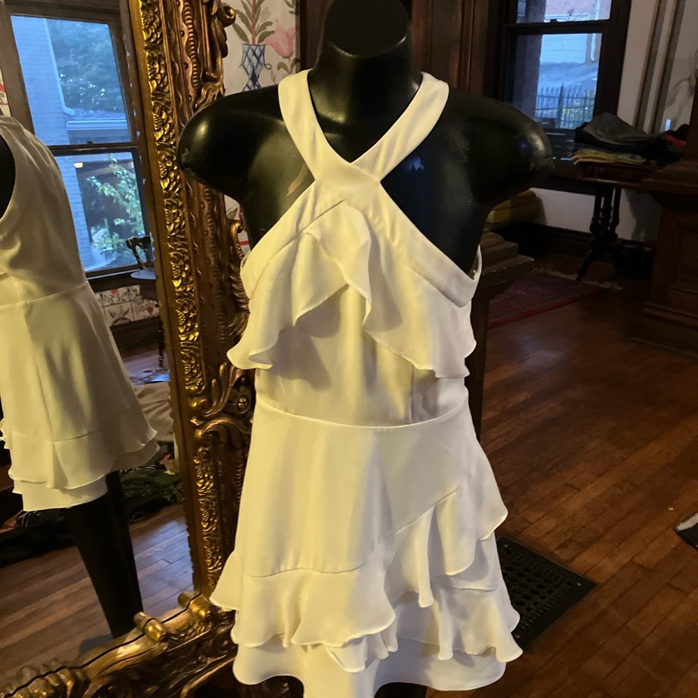 Source Unknown White Ruffled Mini Dress